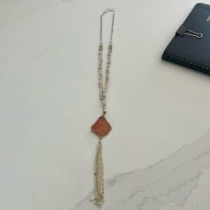 Beautiful long amber and chain necklace
